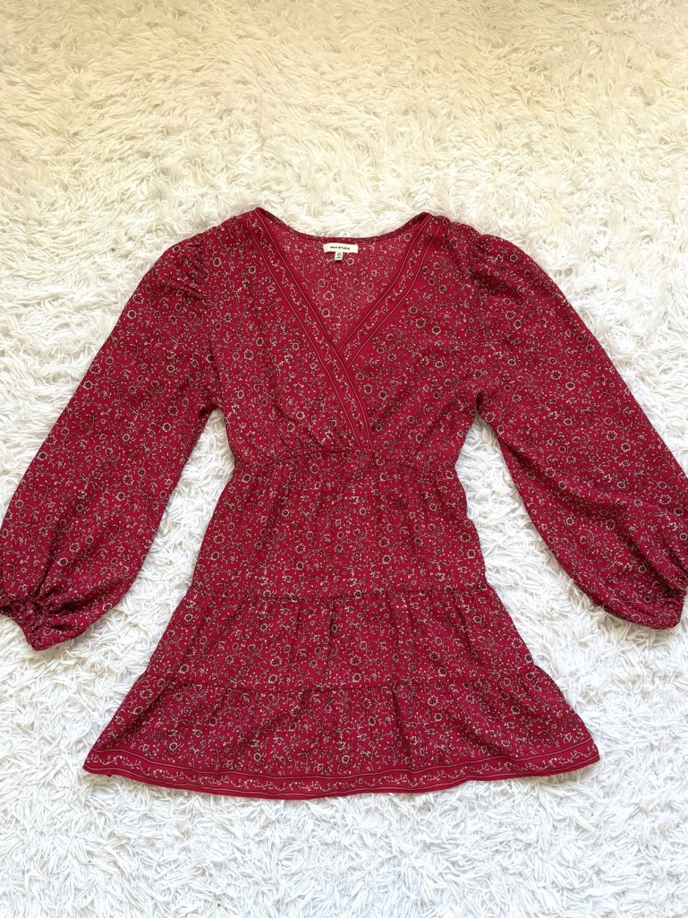 Max Studio Burgundy Floral Midi Dress - Picture 3 of 6